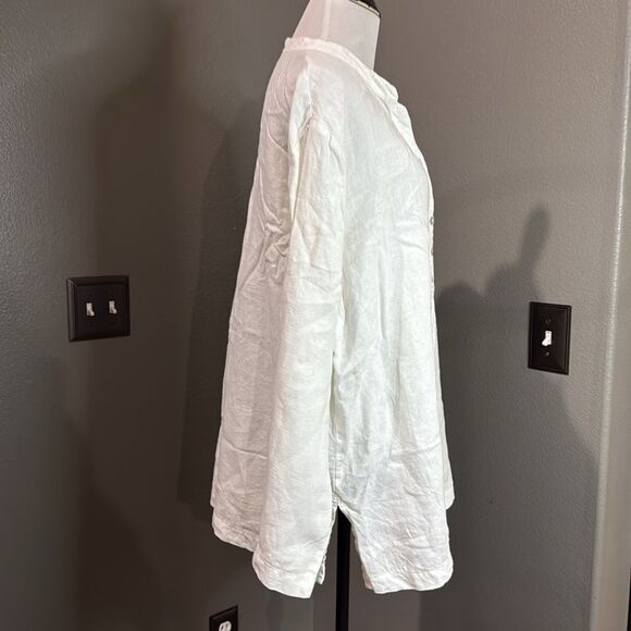 J.Jill White Linen Button Down Tunic Blouse Flaws - Picture 7 of 13
